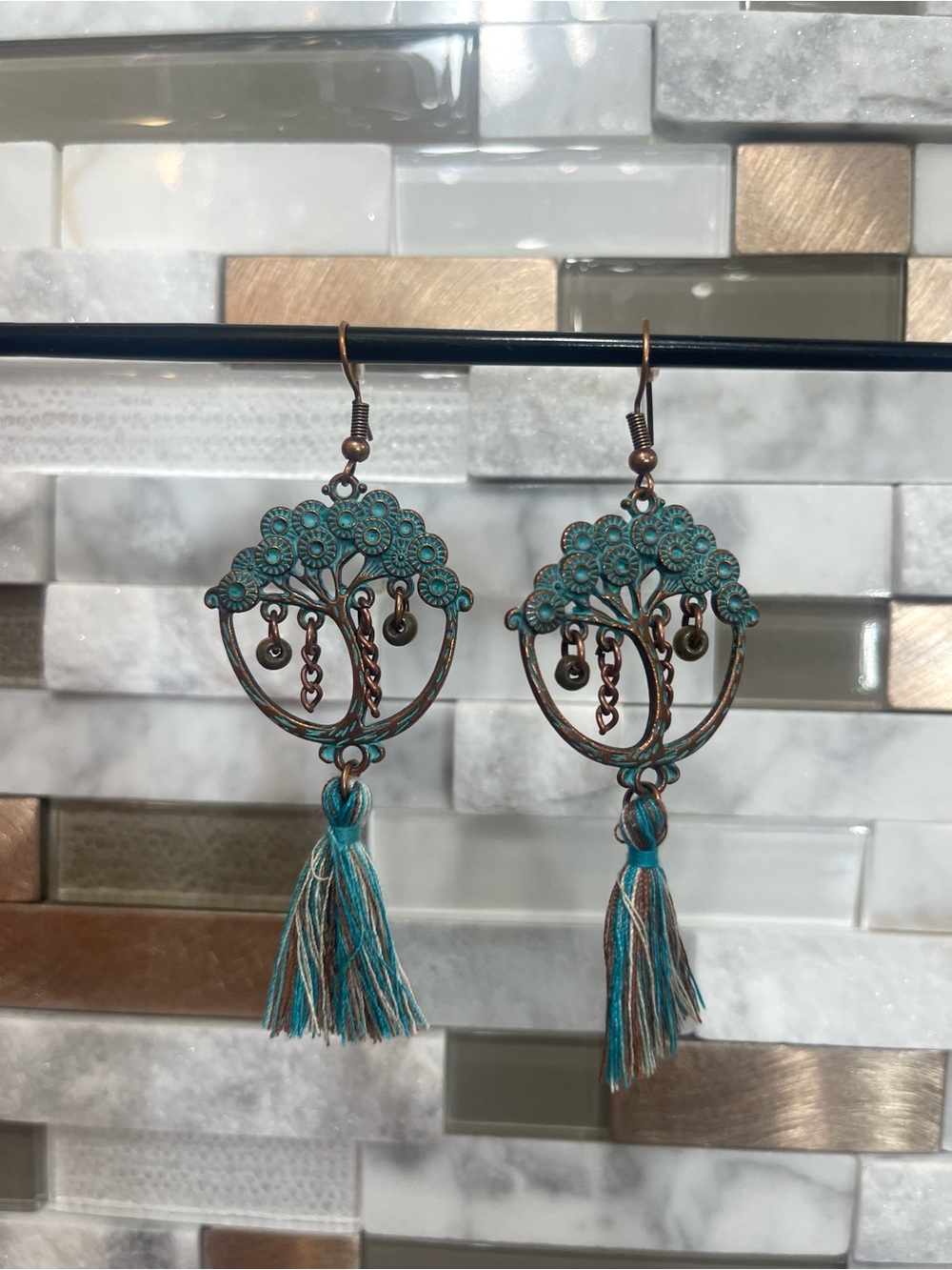 Turquoise Tree of Life Tassel Earrings - Women Jewelry